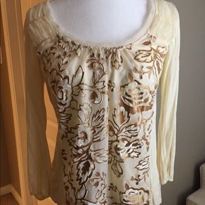 Anthropologie Small Cream and Velvet Meadow Rue Top